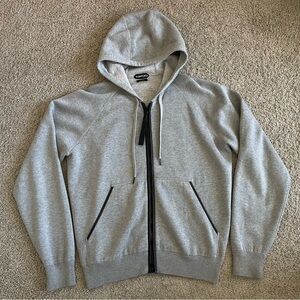 TOM FORD Leather Trimmed Cashmere Cotton Blend Zip Up Hoodie